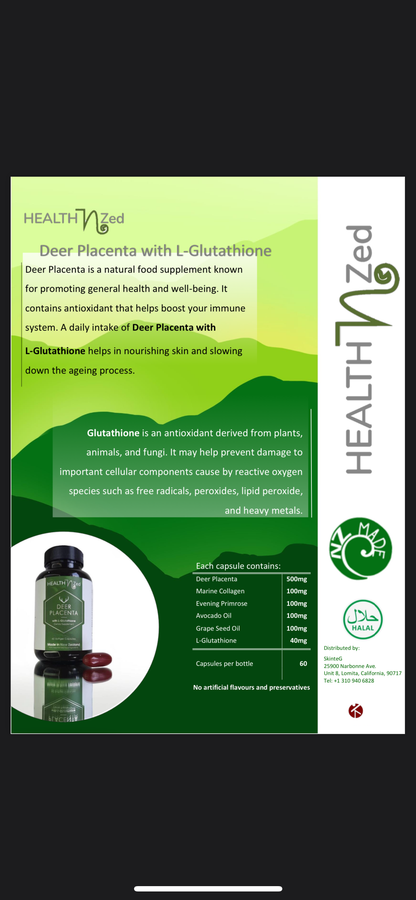 SKinteG Health NZed Deer Placenta 500 mg with L-Glutathione